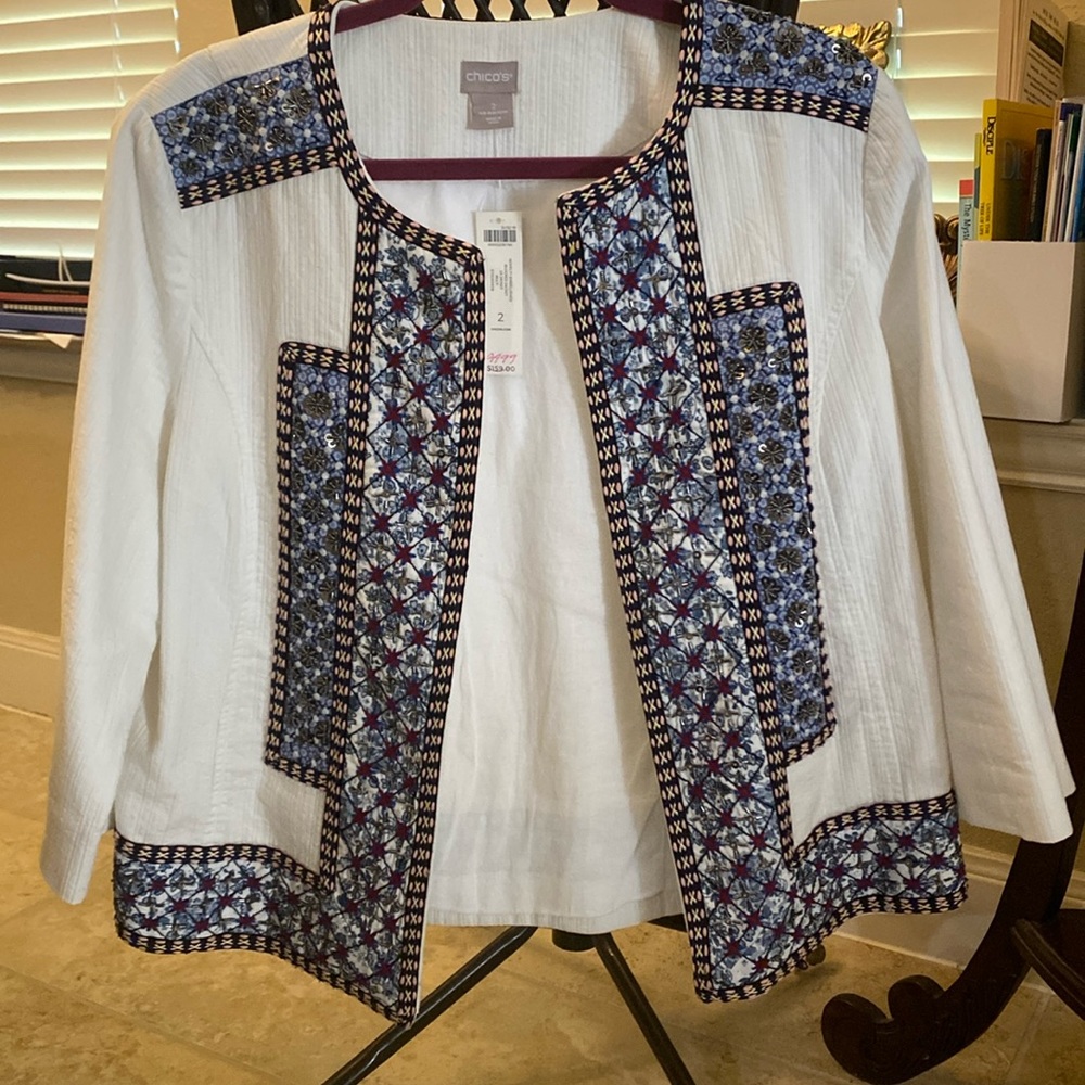 Chicos - Novelty Embellished Blocked Jacket - Chicos Size 2 - NWT